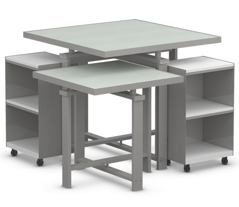 Edge Collection Square Table Set with Laminated Tops and Mobile Cubbies