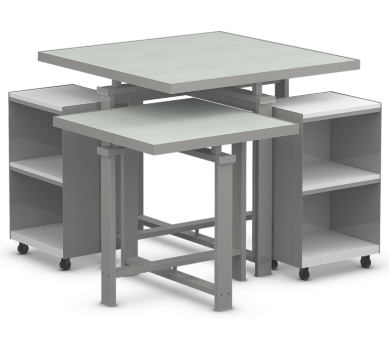 Edge Collection Square Table Set with Laminated Tops and Mobile Cubbies