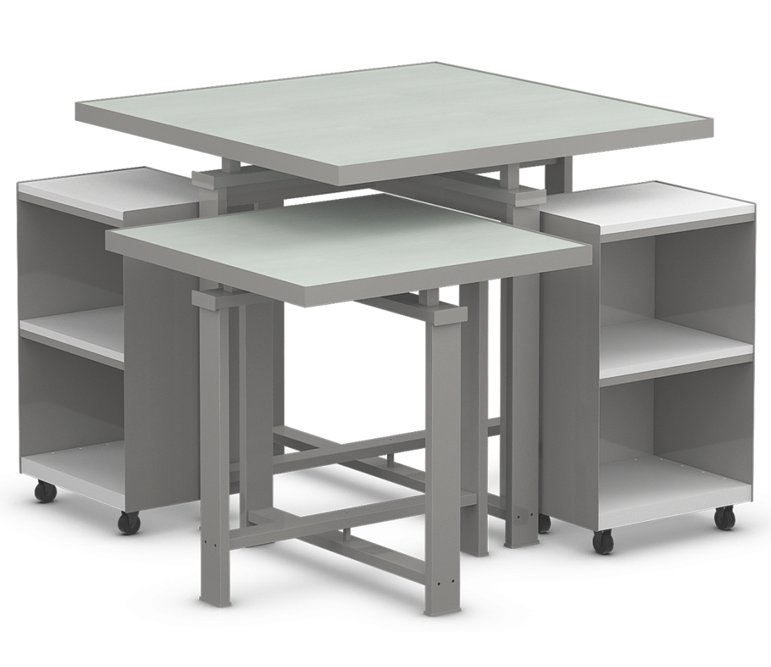 Edge Collection Square Table Set with Laminated Tops and Mobile Cubbies