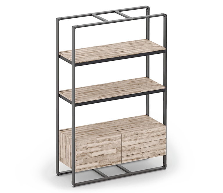 Reveal Tall Etagere with Laminated Shelves and Locking Cabinet