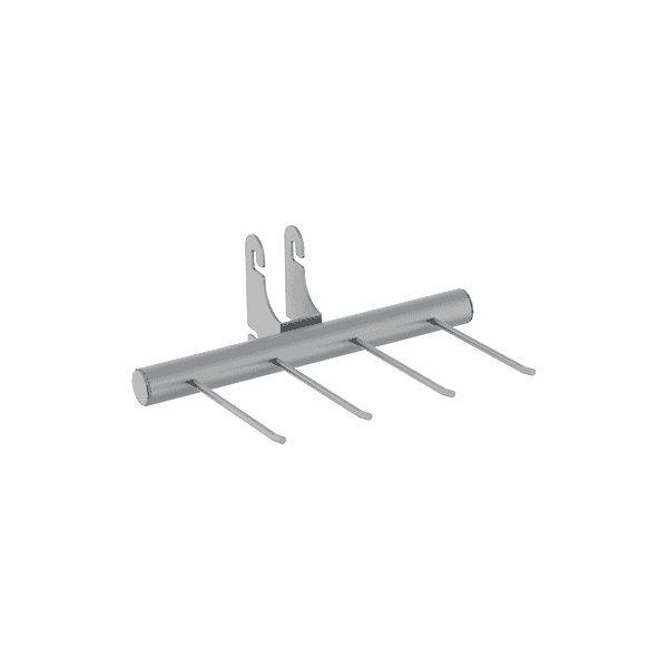 RAIL W/ (4) 6”L HOOKS FOR POST